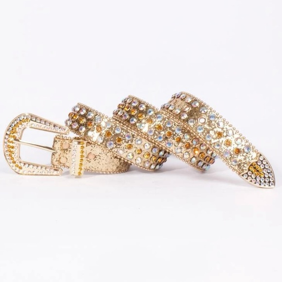 New Gorgeous Gold Embellished Rhinestone Western Decor Belt 7 Adjustable Holes - Picture 4 of 11